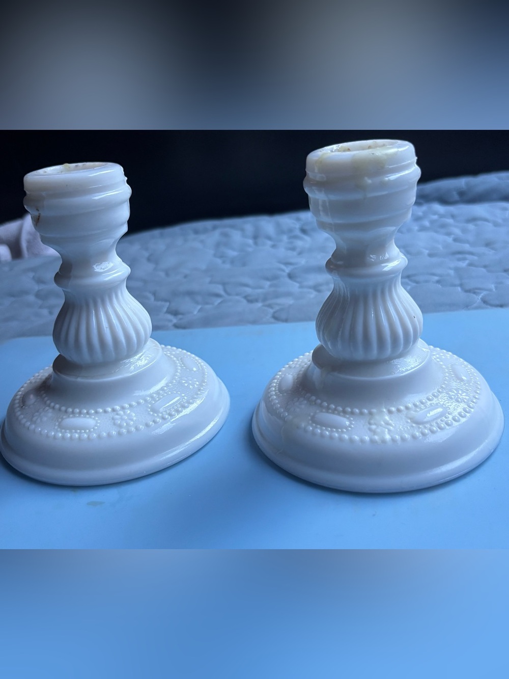Vintage Classic White Milk Glass Candlestick Taper Holder unmarked 4 3/4”